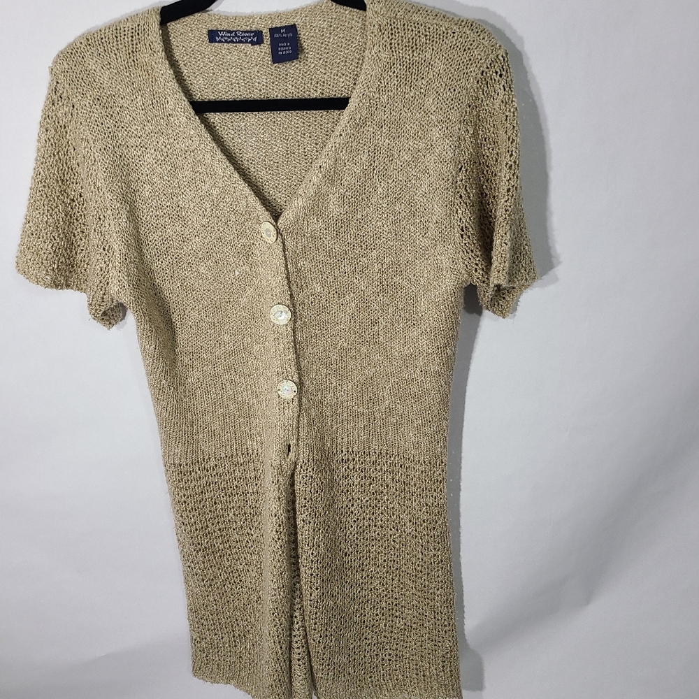 Wind River Women's Size Medium Beige Short Sleeve Sweater Casual Top Cardigan‎